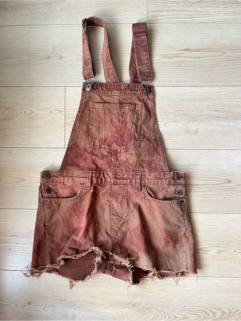 Rust Red Womens Denim Overall Shorts